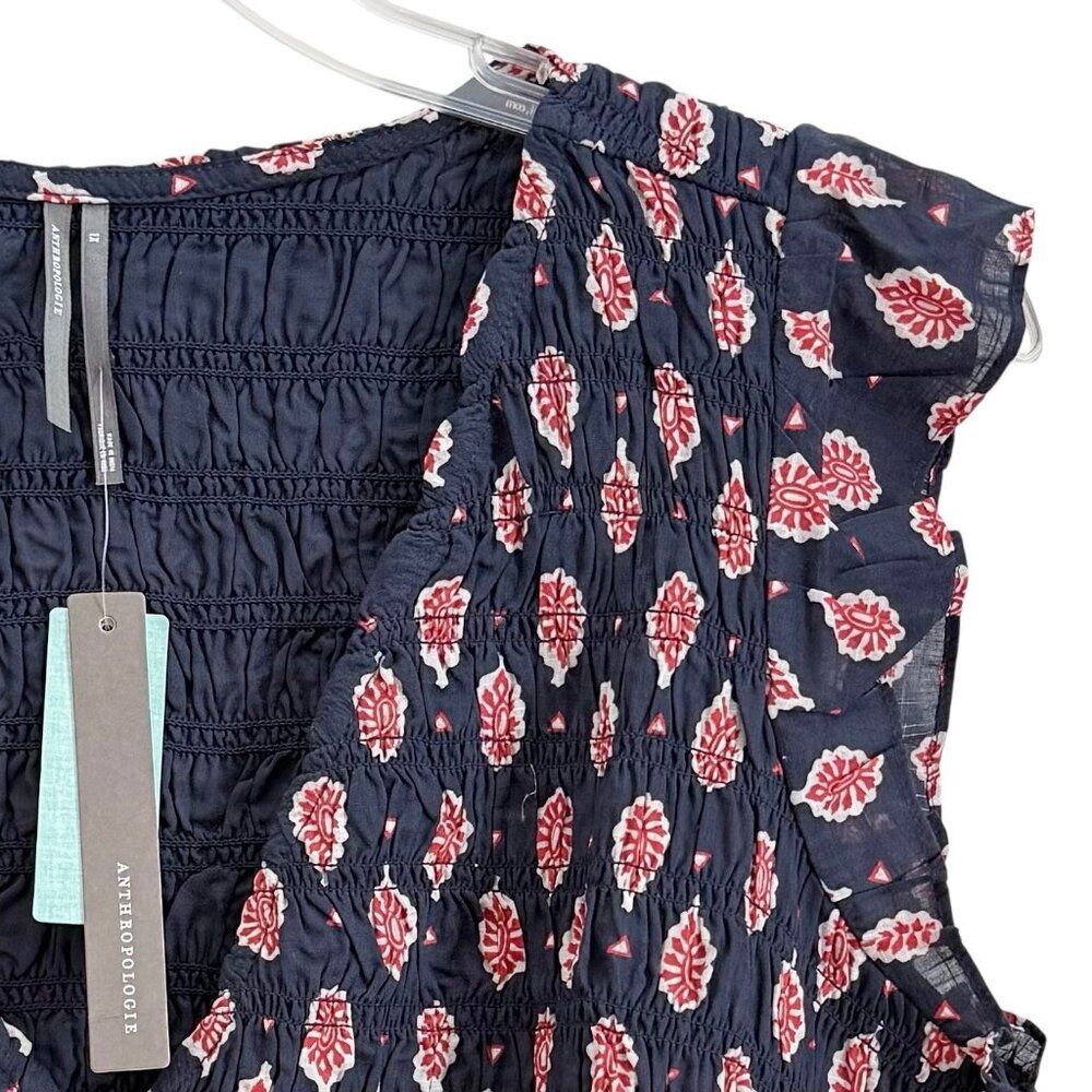 Anthropologie The Peregrine Mini Dress Smock Bodice Mini Dress Navy Womens 1X - Picture 7 of 8